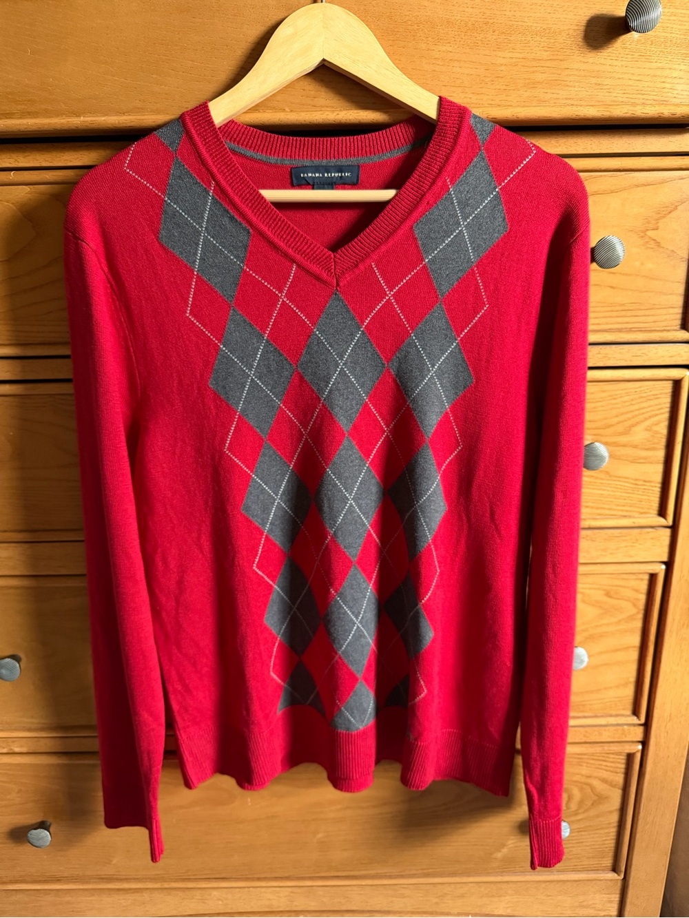 Banana Republic Mens Red Argyle Silk Cashmere Blend Sweater M Old Money Preppy
